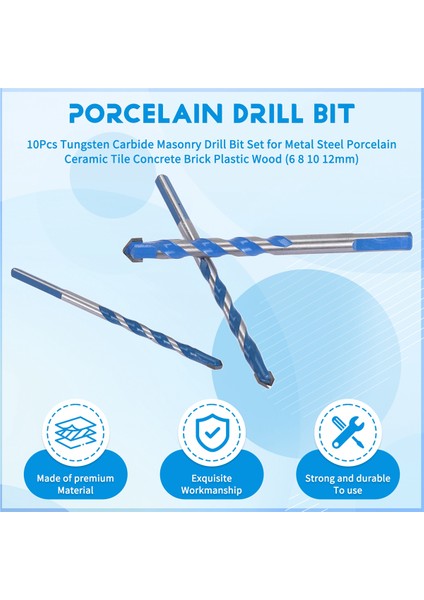 10PCS Tungsten Karbür Duvar Matkap Bit Seti Metal Çelik Porselen Seramik Tile Beton Tuğla Plastik Ahşap (6 8 10 12MM) (Yurt Dışından) fırsatları