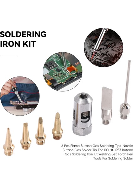 6 Pcs Flame Bütan Gaz Lehimleri Uçları+Meme Bütan Gazı Lehim MT-100 HT-1937 Bütan Gazı Lehimleme Demir Kiti Kaynak Set Teşhal Kalem Araçları Lehim Için (Yurt Dışından) indirimleri