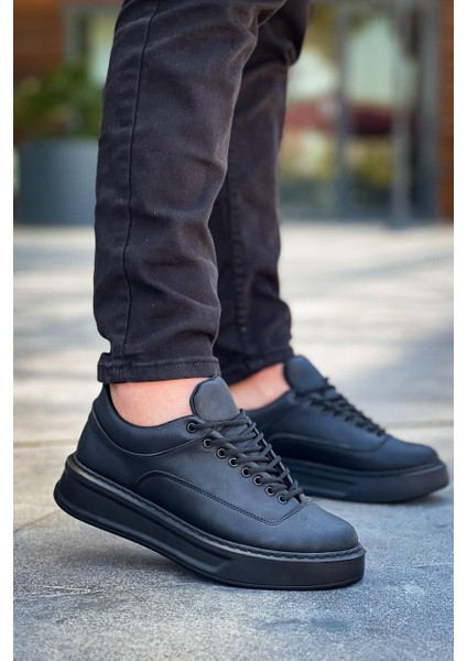 KB-005 Kuback Siyah Cilt Siyah Taban Bağcıklı Günlük Erkek Ayakkabı