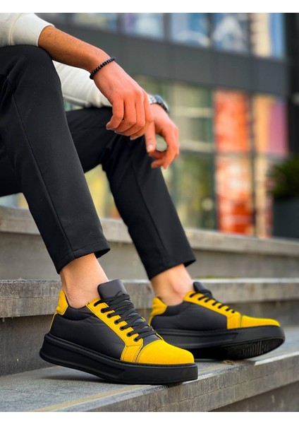 KB-X46 Kuback Siyah Sarı Yüksek Siyah Taban Günlük Spor Ayakkabı