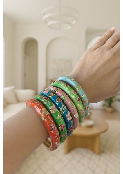 Mineli Bileklik Kelepçe Kırmızı Bileklik Çiçek Desenli Mineli Bilezik Mineli Bileklik Çiçek Kelepçe Vintage Tasarım Kelepçe Bilezik 1ADET