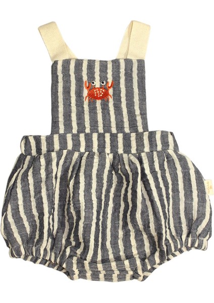 Yengeç Nakışlı Çizgili Müslin Bebek Salopet