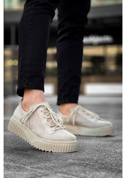 KB-X502 Kuback Bej Süet Yüksek Bej Taban Bağcık Detaylı Lastikli Günlük Erkek Ayakkabı indirimleri