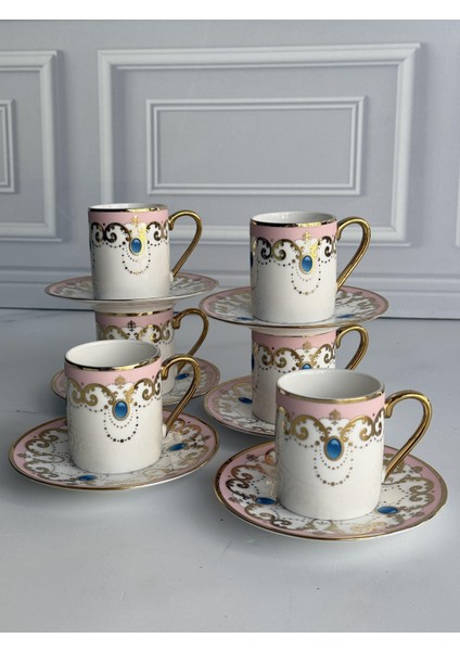 Türk Kahve Fincanı Beatrice Pembe 6 Kişilik 12 Parça