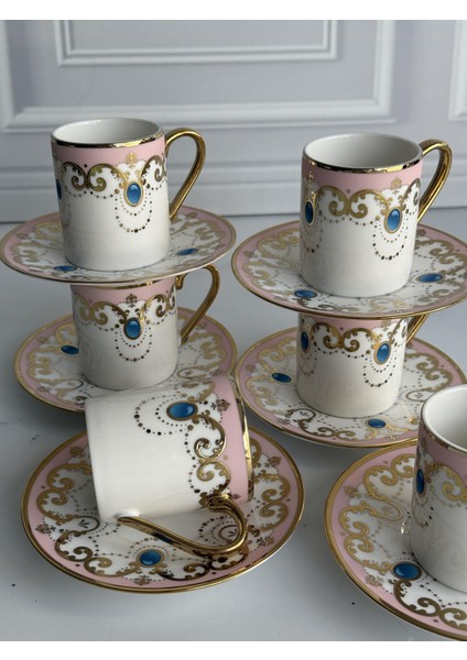 Türk Kahve Fincanı Beatrice Pembe 6 Kişilik 12 Parça modelleri