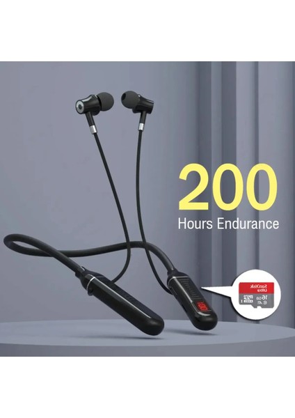 A15 Boyuna Asmalı Spor Bluetooth Kulaklık Şarj Göstergeli Sd Kart Girişi 200 Saat Müzik Dinleme