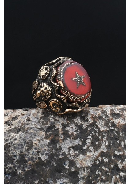 Özel Tasarım Ay Yıldızlı -Osmanlı Tuğralı-Aslan Figürlü-Kelime-I Tevhid Yazlı 925 Ayar Gümüş Erkek Yüzük 902316 fırsatları