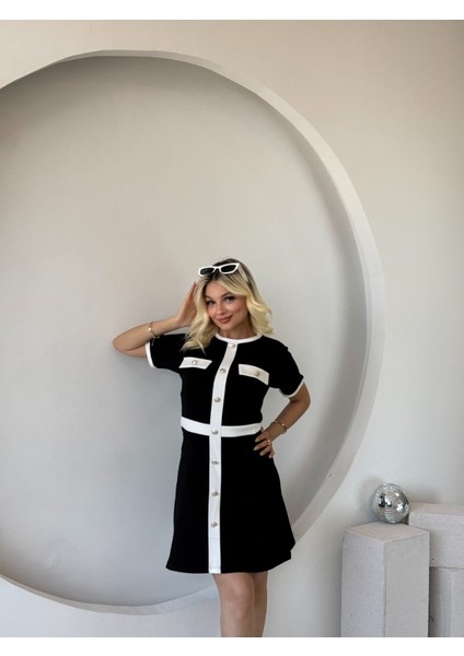 Kadın Kısa Kollu Bisiklet Yaka Önden Düğmeli Modal Elbise modelleri