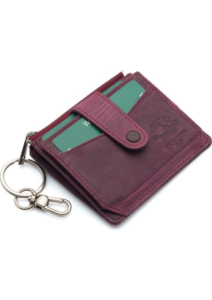 Hakiki Eskitme Deri Anahtarlıklı ve Fermuarlı Bol Kart Bölmeli Unisex Kartlık - Bordo fiyatları