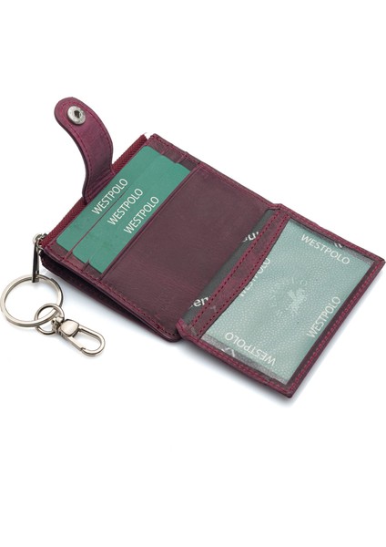 Hakiki Eskitme Deri Anahtarlıklı ve Fermuarlı Bol Kart Bölmeli Unisex Kartlık - Bordo modelleri