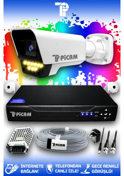 1 Kameralı Süper 1 Dış Kamera Set HDD'siz 5 MP Full HD Renkli Gece Görüşlü Güvenlik Kamerası Sistemi