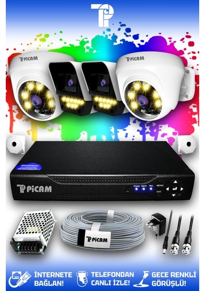 4 Kameralı Ultra 2 İç Kamera Set HDD'siz 5 MP 2K Net Renkli Gece Görüşlü Güvenlik Kamerası Sistemi