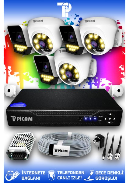 6 Kameralı Süper 3 İç Kamera Set HDD'siz 5 MP Full HD Renkli Gece Görüşlü Güvenlik Kamerası Sistemi