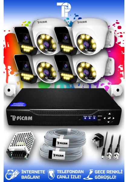 8 Kameralı Süper 4 İç Kamera Set HDD'siz 5 MP Full HD Renkli Gece Görüşlü Güvenlik Kamerası Sistemi