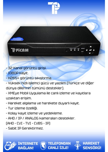 32 Kameralı Ultra 32 Dış Kamera Set HDD'siz 5 MP 2K Net Renkli Gece Görüşlü Güvenlik Kamerası Sistemi modelleri