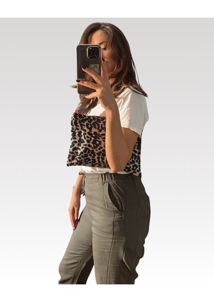 Leopar Desenli Denim Clutch modelleri