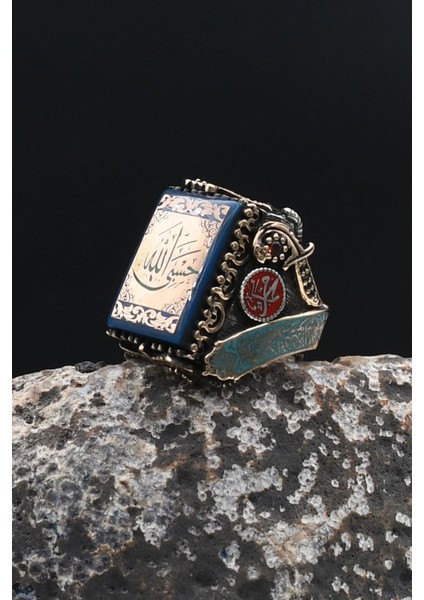 Özel Tasarım Hasbiyallah ve Kelime-I Tevhid ve Allah ve Muhammed Yazılı 925 Gümüş Erkek Yüzük 902317 modelleri