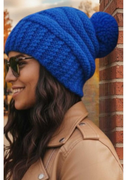 Kadın Kışlık Ponponlu Kalın Örgü Bere