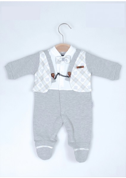 Ayı Baskı Yelekli Zincirli Bebe Erkek Tulum