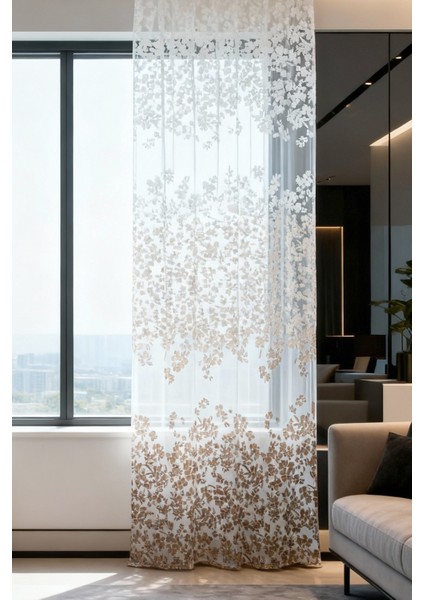 Pannello Tül Perde Beyaz Kahve 140X295