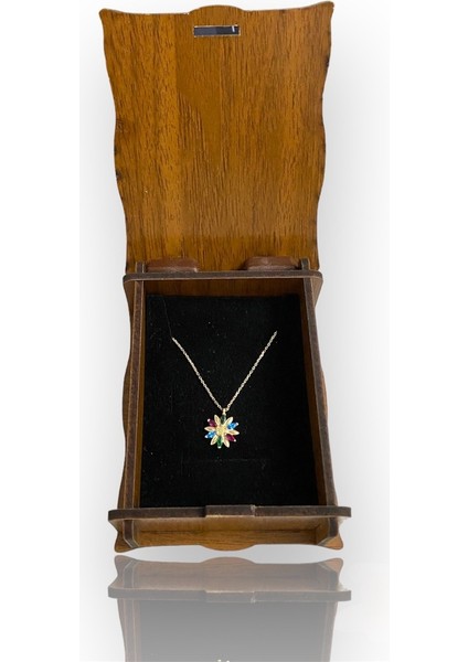 Renki Taşlı Papatya Altın Kolye modelleri