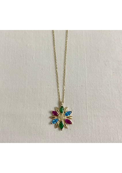 Renki Taşlı Papatya Altın Kolye fırsatları