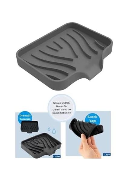 Silikon Mutfak, Su Giderli Esnek Sabunluk Siyah Renk fiyatları