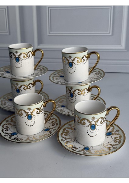 Türk Kahve Fincanı Beatrice Yeşil 6 Kişilik 12 Parça