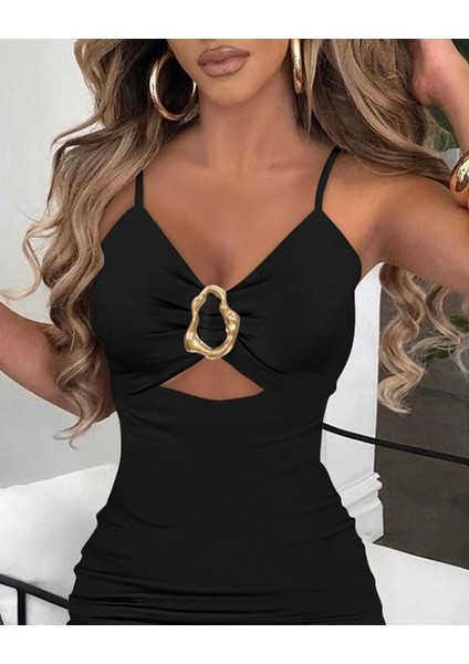 Kadın Ip Askılı Toka Detaylı Yırtmaçlı Janjan Krep Elbise fiyatları