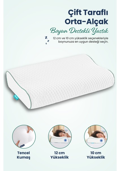 Çift Boyun Destekli Ortopedik Visco Yastık 52X32X12-10CM