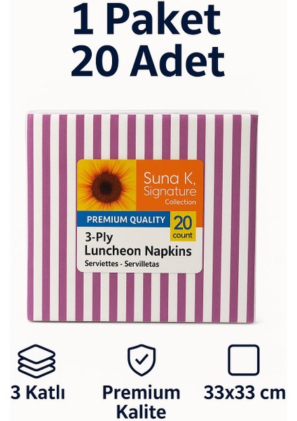 Suna K Signature Collection – Premium 3 Katlı Desenli Peçete