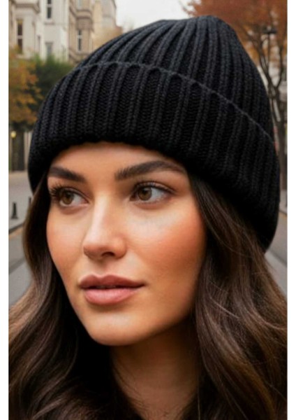 Kadın Yumuşak Dokulu Kalın Fitilli Soft Yünlü Bere