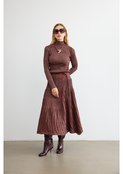 Glory Işıltılı Triko Elbise Acı Kahve