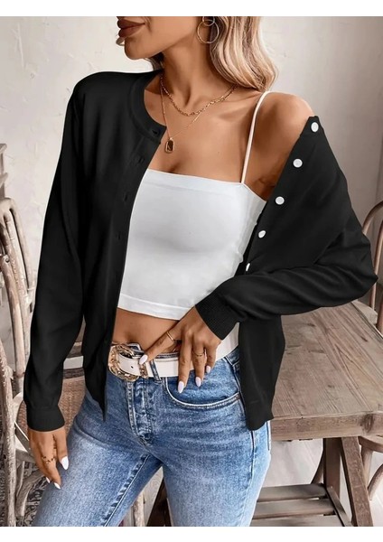 Kadın Uzun Kollu Önden Düğmeli Triko Ceket modelleri