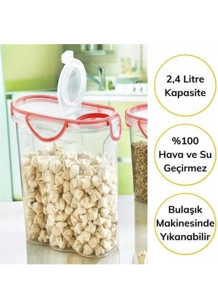 Kilitli Kapaklı Contalı Hava,su Sıvı Geçirmez 2,4 Litre Erzak Saklama KABI-SA590 fiyatları