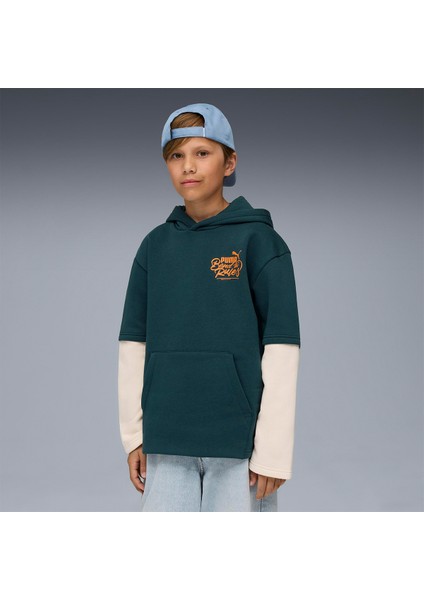 Mid 90S Layered Çocuk Yeşil Kapüşonlu Sweatshirt