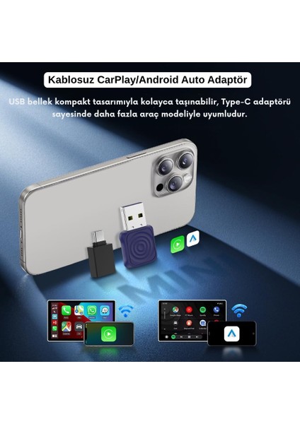 Mını-Ultra Kablosuz Carplay & Android Auto Adaptör – 2’si 1 Arada, Tüm Araçlarla Uyumlu fiyatları