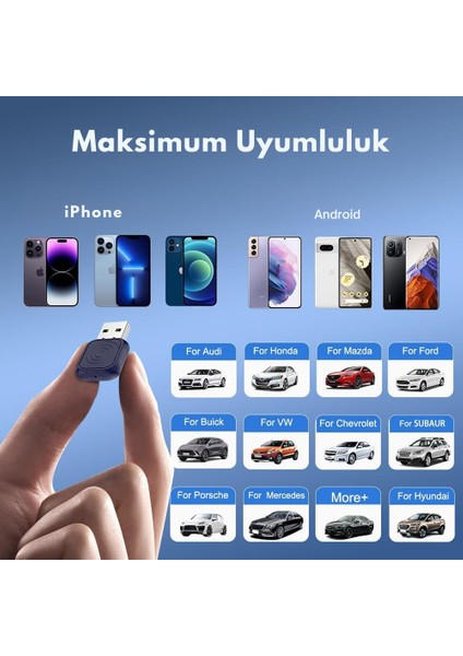 Mını-Ultra Kablosuz Carplay & Android Auto Adaptör – 2’si 1 Arada, Tüm Araçlarla Uyumlu indirimleri