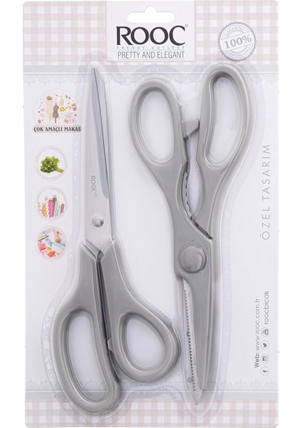 Premium Serisi Ergonomik Saplı Çelik Gıdaya Temasa Uygun 2'li Mutfak, Gri