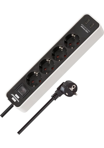 Ecolor Serisi 4 Soketli 2 Adet Type-C Hızlı Şarj Özellikli 1,5 Metre Kablolu Anahtarlı Priz Beyaz