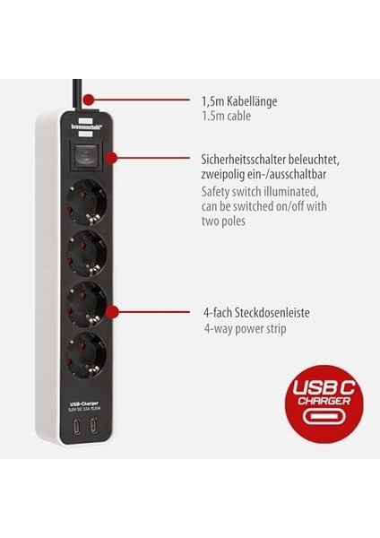 Ecolor Serisi 4 Soketli 2 Adet Type-C Hızlı Şarj Özellikli 1,5 Metre Kablolu Anahtarlı Priz Beyaz modelleri