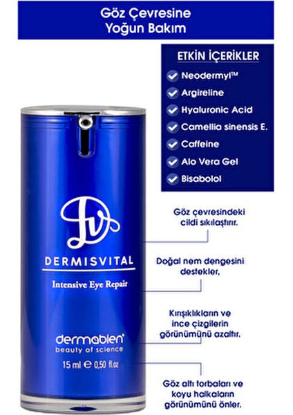 Dermisvital Intensive Göz Çevresi Kremi 15 ml Alkol İçermeyen Etkili Formül fırsatları
