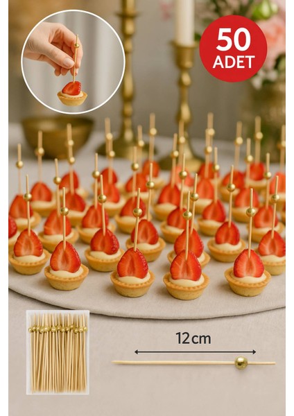 50’li Altın Top Başlıklı 12 cm Bambu Kürdan Seti – Kokteyl, Tatlı ve Davet Sunumları Için Şık Seçim