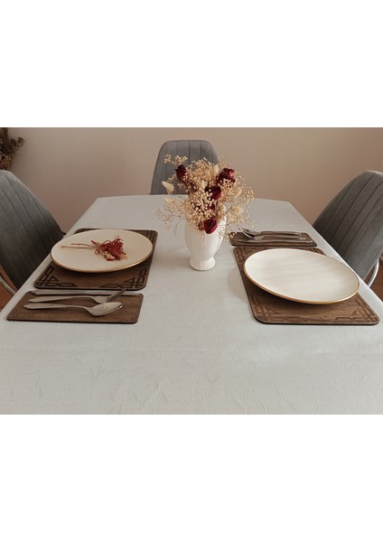 Ahşap Amerikan Servis Takımı 4 Parça Masa Altlığı 45X25 cm Retro Desenli modelleri