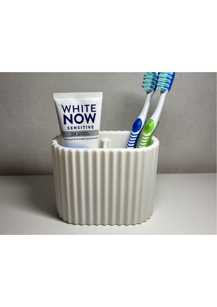 Diş Fırçalık | Modern Çizgili Banyo Organizeri | Minimalist Ikili Fırça ve Macun Standı