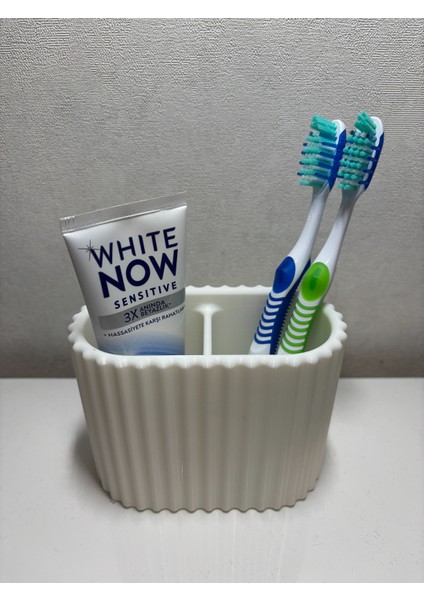 Diş Fırçalık | Modern Çizgili Banyo Organizeri | Minimalist Ikili Fırça ve Macun Standı indirimleri