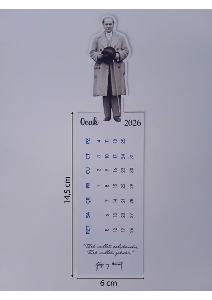 2026 Atatürk Ayraç Takvimi Atatürk Temalı Özel Tasarım Ayraç Takvim