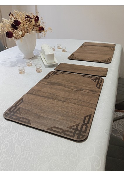 Ahşap Amerikan Servis Takımı 4 Parça Masa Altlığı 45X25 cm Retro Desenli indirimleri