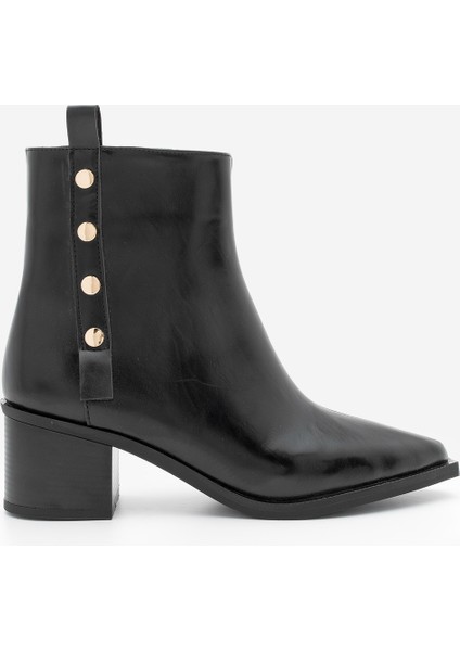 Kadın Sivri Burun Zımba Detaylı Kalın Topuklu Bot Bemoza Siyah modelleri