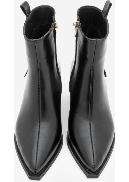 Kadın Sivri Burun Zımba Detaylı Kalın Topuklu Bot Bemoza Siyah